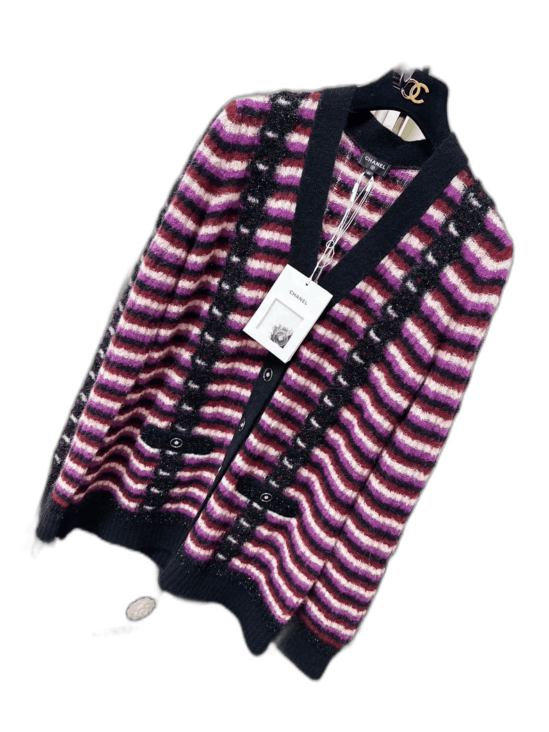 Chanel Chanel Purple Striped Knit Cardigan Coat Size M / US 6-8 / IT 42-44 - 1 Thumbnail