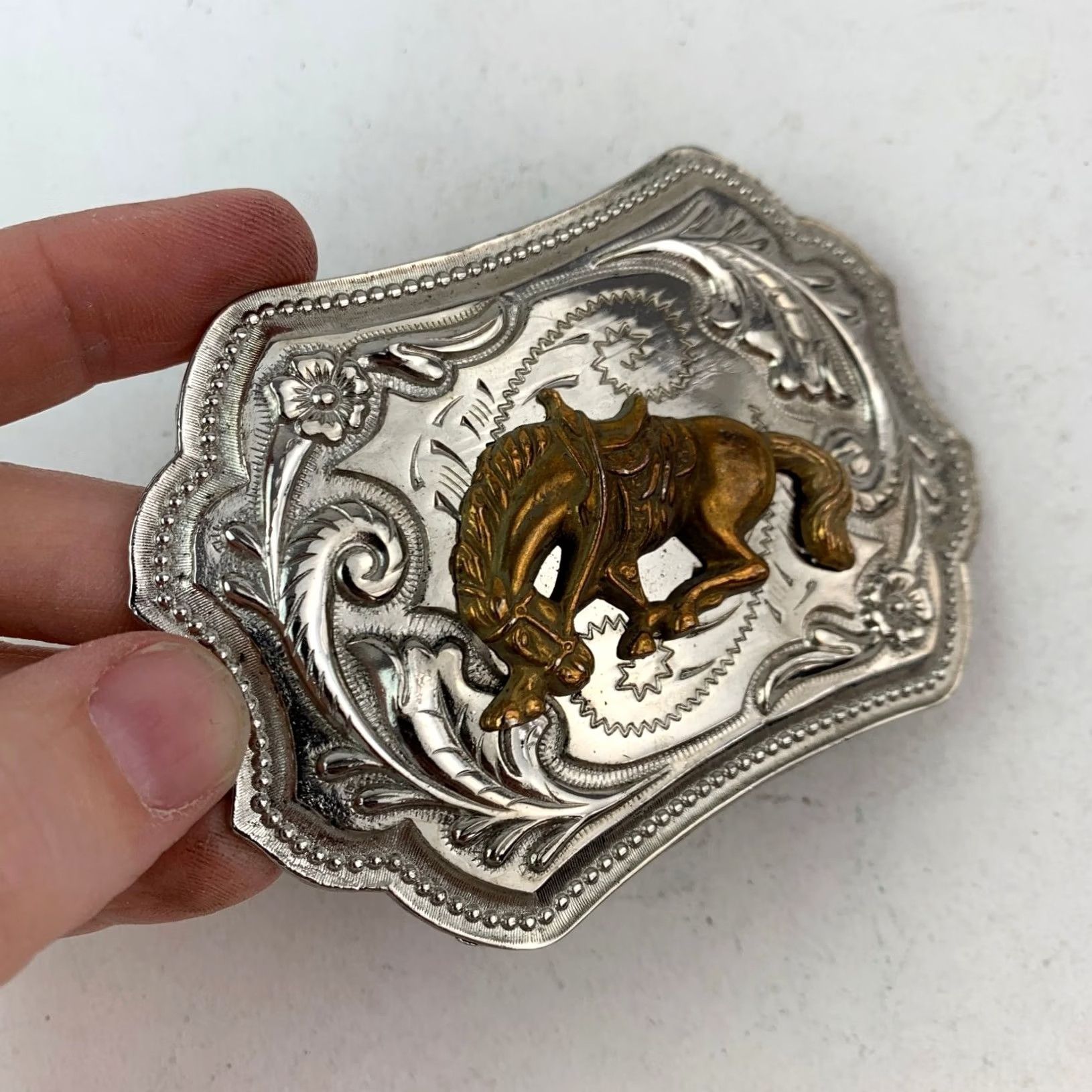 Vintage VINTAGE Western Belt Buckle 3D Silver Gold Tone Bucking Bronco Engraved Mens Size ONE SIZE - 2 Thumbnail