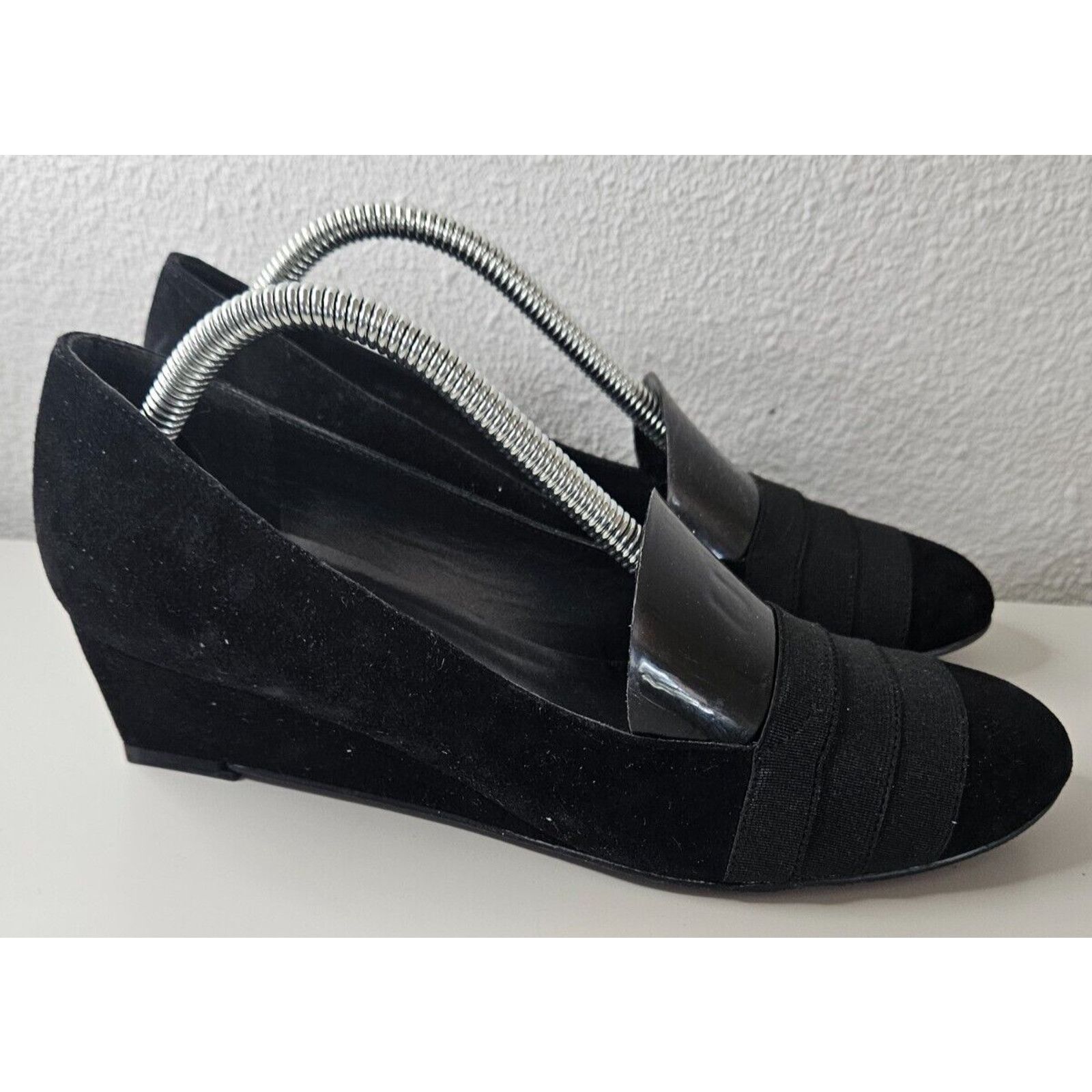 Stuart Weitzman Stuart Weitzman Perforated Black Suede Wedge Heels Size 6M Size US 5 / IT 35 - 1 Thumbnail