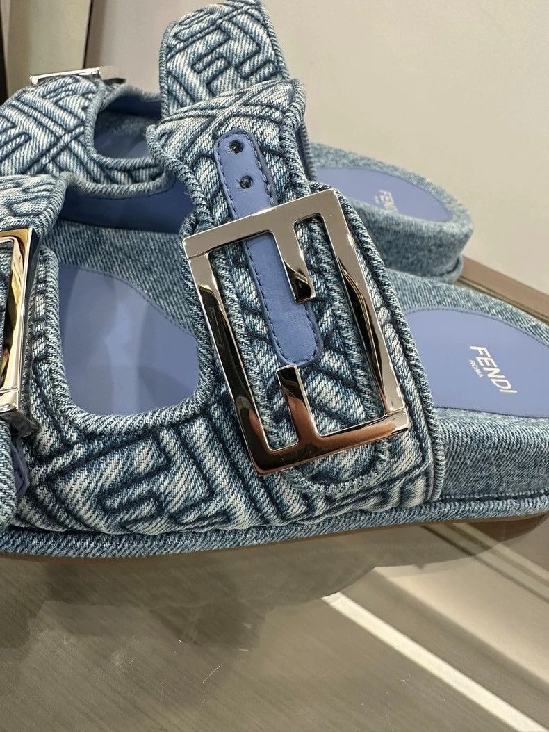Fendi Fendi Blue Denim Logo Slide Sandals Size US 7.5 / EU 40-41 - 4 Thumbnail