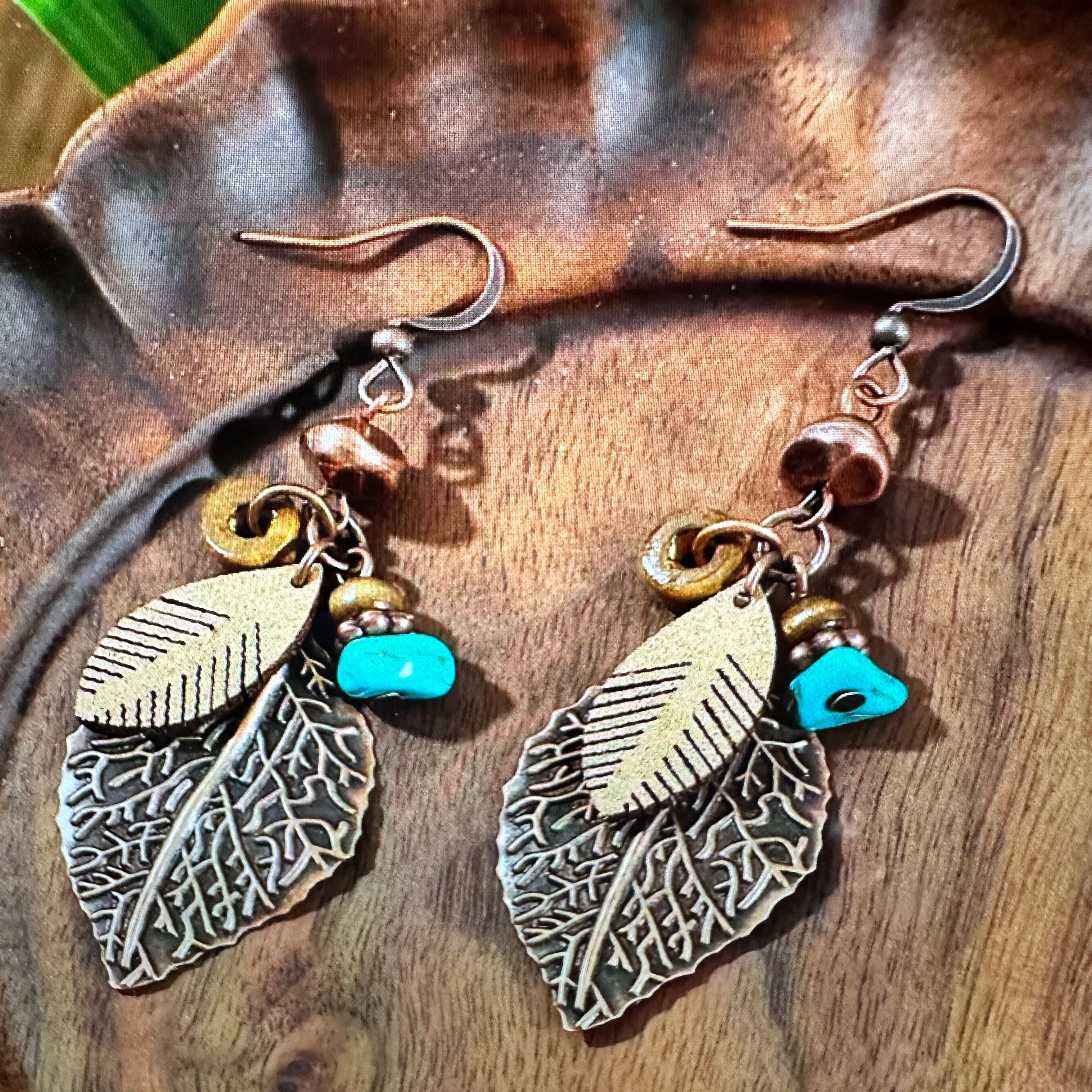 Other Bohemian Retro Copper Leaf Pendant Necklace Earrings Set For Size ONE SIZE - 6 Thumbnail