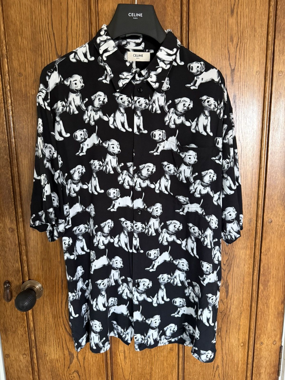 Celine SS22 Celine black white puppy Hawaiian shirt Hedi Slimane Size US S / EU 44-46 / 1 - 3 Thumbnail