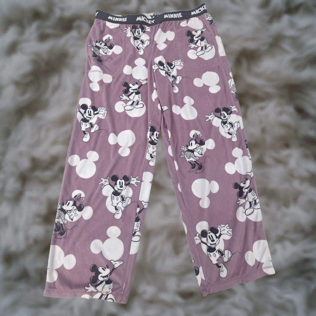 Disney Disney Pajama Pants Womens L Purple Mickey Minnie Mouse Fleece Lounge Excellent Size 36" / US 14 / IT 50 - 1 Thumbnail