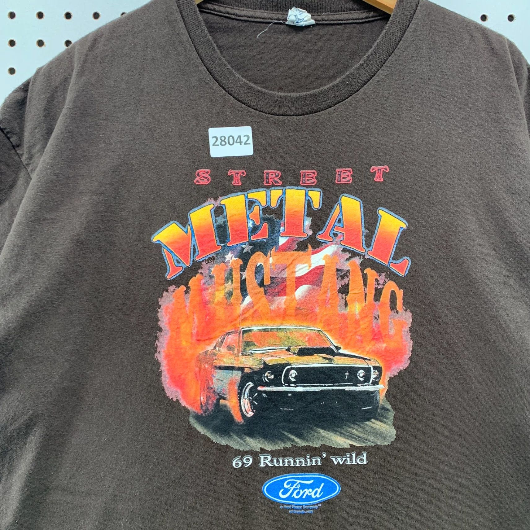 Delta Ford Mustang Shirt Brown Street Metal 1969 2XL Flame Graphic Adult Mens Size US XXL / EU 58 / 5 - 7 Thumbnail