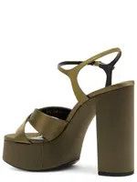 Saint Laurent Paris oc11z1125 785665 Blanca Platform Sandals Satin Crepe Green Size US 7 / IT 37 - 2 Thumbnail