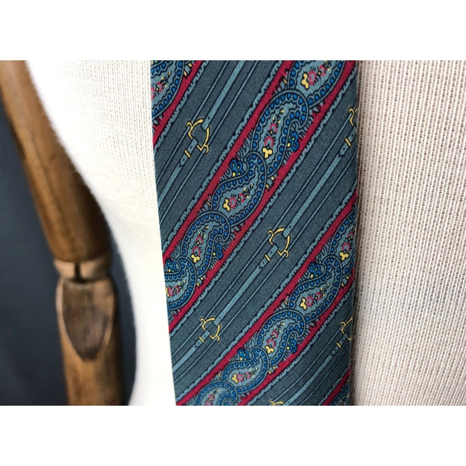 Celine CELINE Paris Designer Tie Men's Silk Gray Striped Classic Logo Size ONE SIZE - 3 Thumbnail