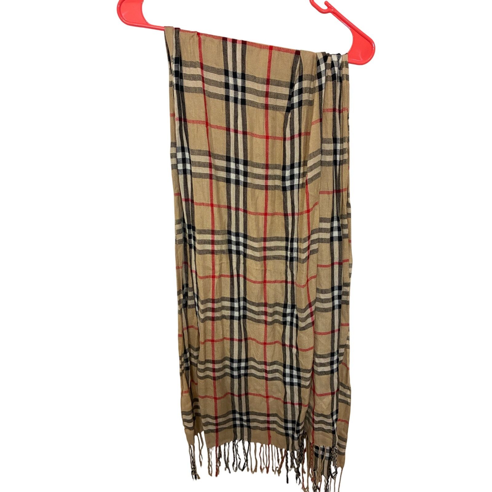Other Check Archive Beige Black Rectangle Fringe Long Plaid Scarf Size ONE SIZE - 2 Thumbnail