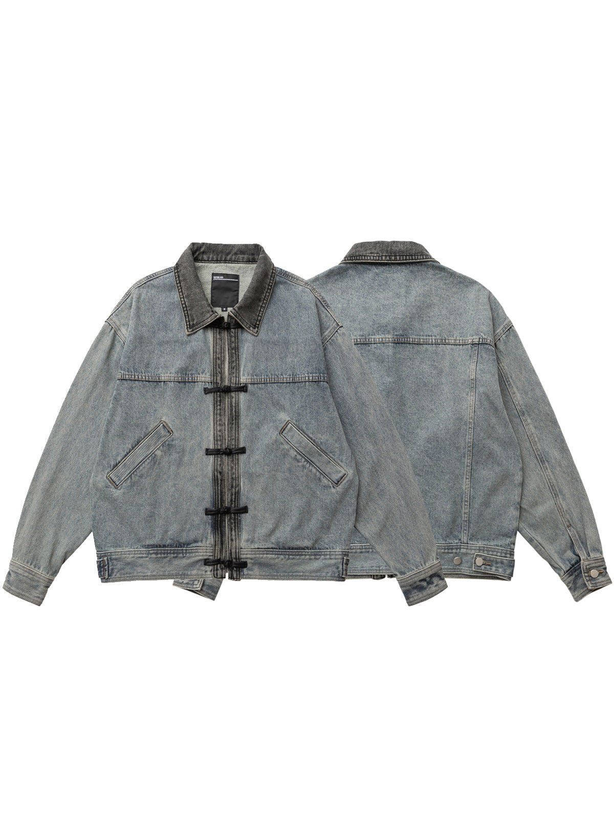 Other Washed Denim Chinese-Button Work Jacket | Folk Outerwear Size US M / EU 48-50 / 2 - 3 Thumbnail