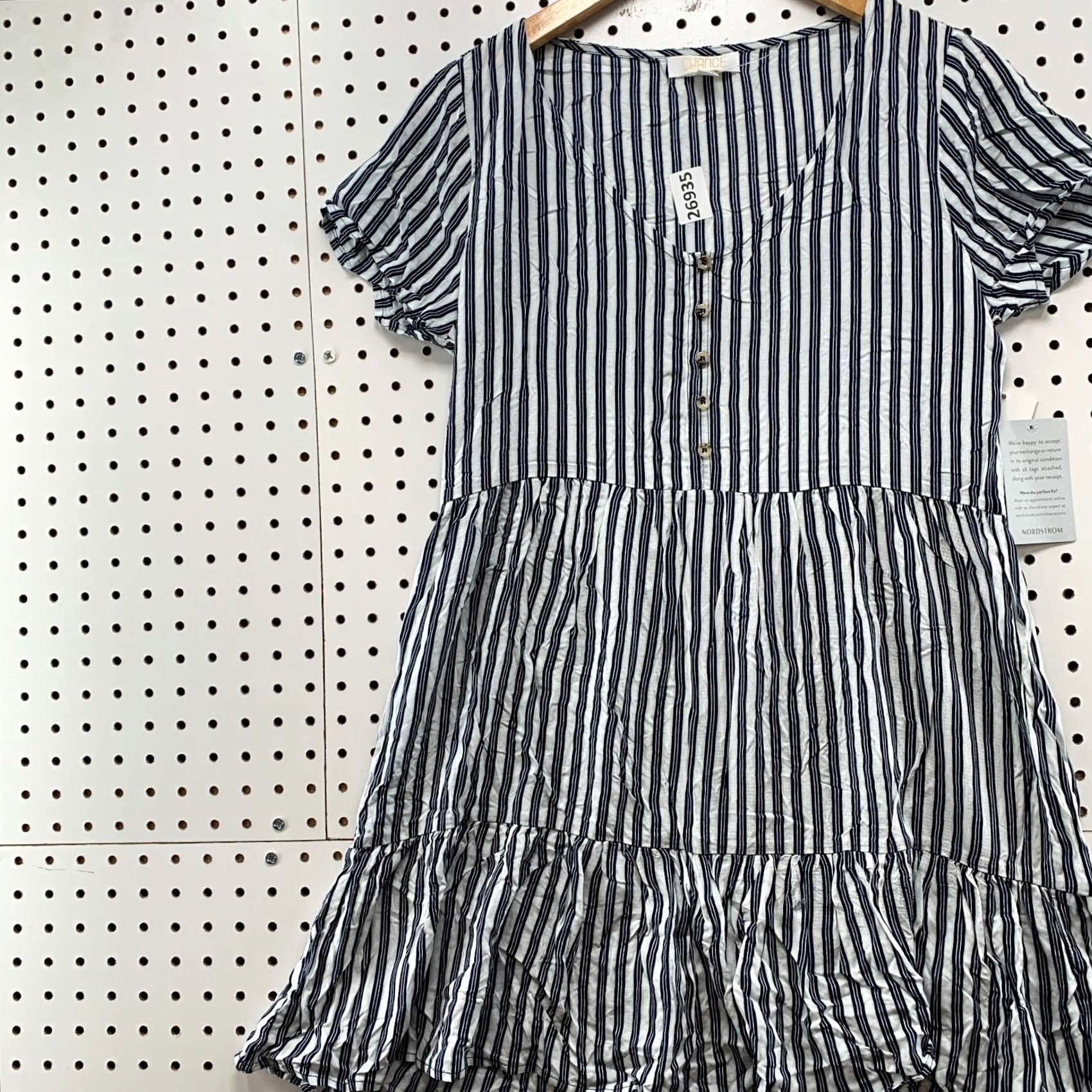 Vintage Chance Dress Womens Medium Blue V Neck Tiered Ruffle Short Sleeve Stripe Size 32" / US 10 / IT 46 - 4 Thumbnail