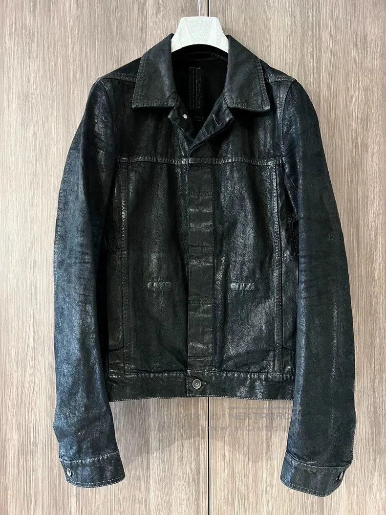 Rick Owens Rick Owens Exploded wax coated lapel denim jacket. Size US S / EU 44-46 / 1 - 1 Thumbnail