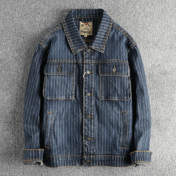 American Retro Striped Old Vintage Washed Denim Jacket