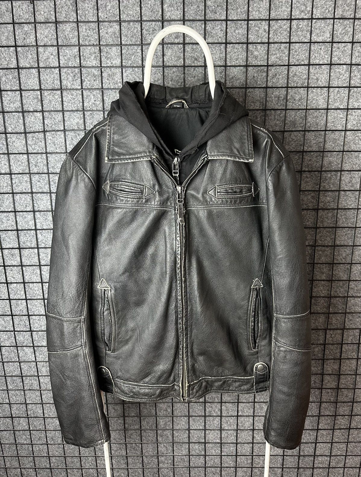 Genuine Leather Distressed Detachable Hood Real Leather Biker Jacket Size 48 Size US M / EU 48-50 / 2 - 5 Thumbnail