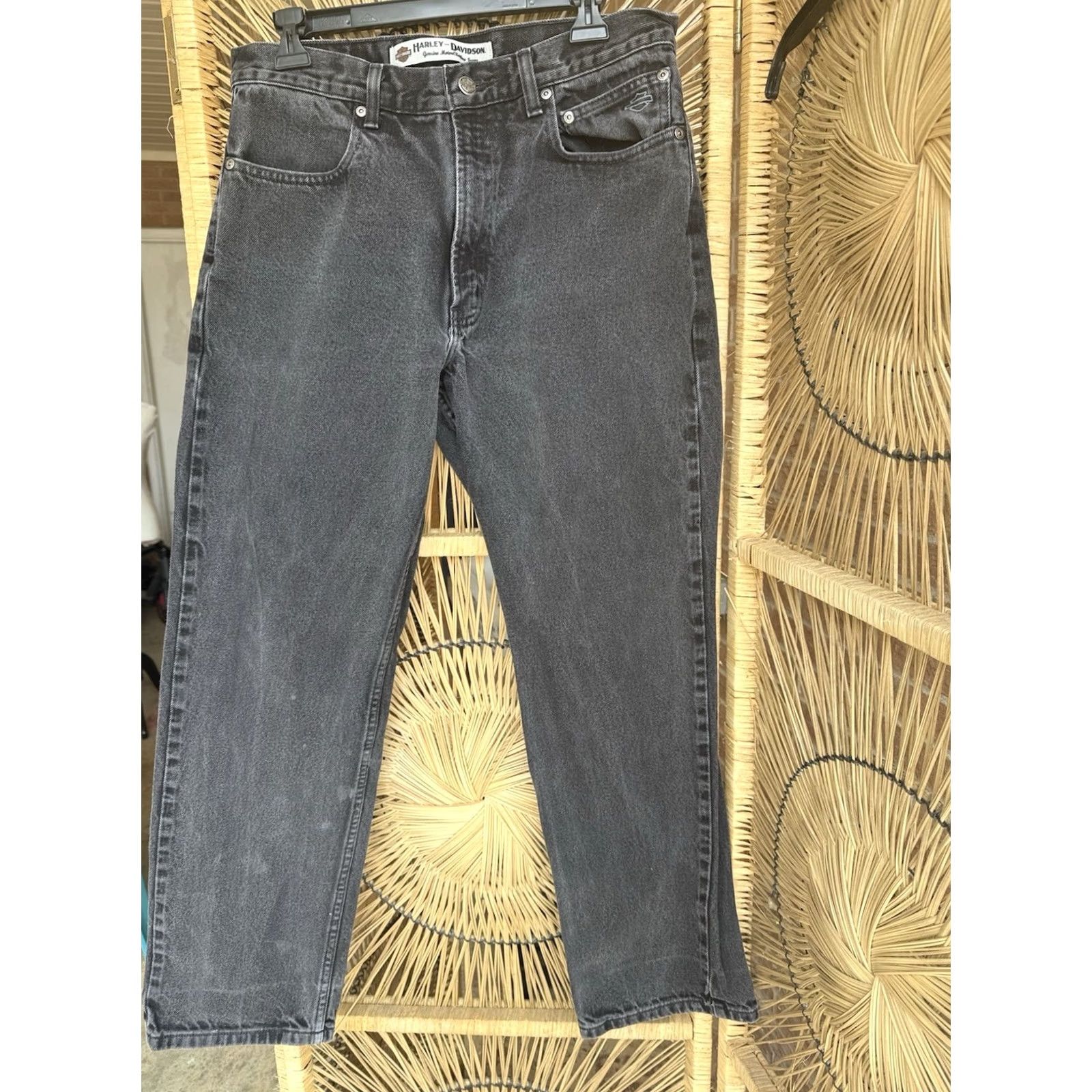 Harley Davidson Harley-Davidson Jeans Mens 34x30 Black Denim Straight Leg 5-Pocket Biker Logo Motorcycle Pants Size US 34 / EU 50 - 4 Thumbnail
