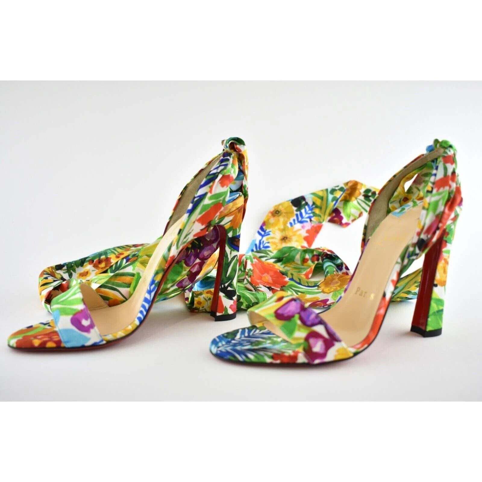 Christian Louboutin Crosse Du Desert 100 Floral Lace Up Tie Sandal Heel Pump 36 Size US 6 / IT 36 - 10 Thumbnail