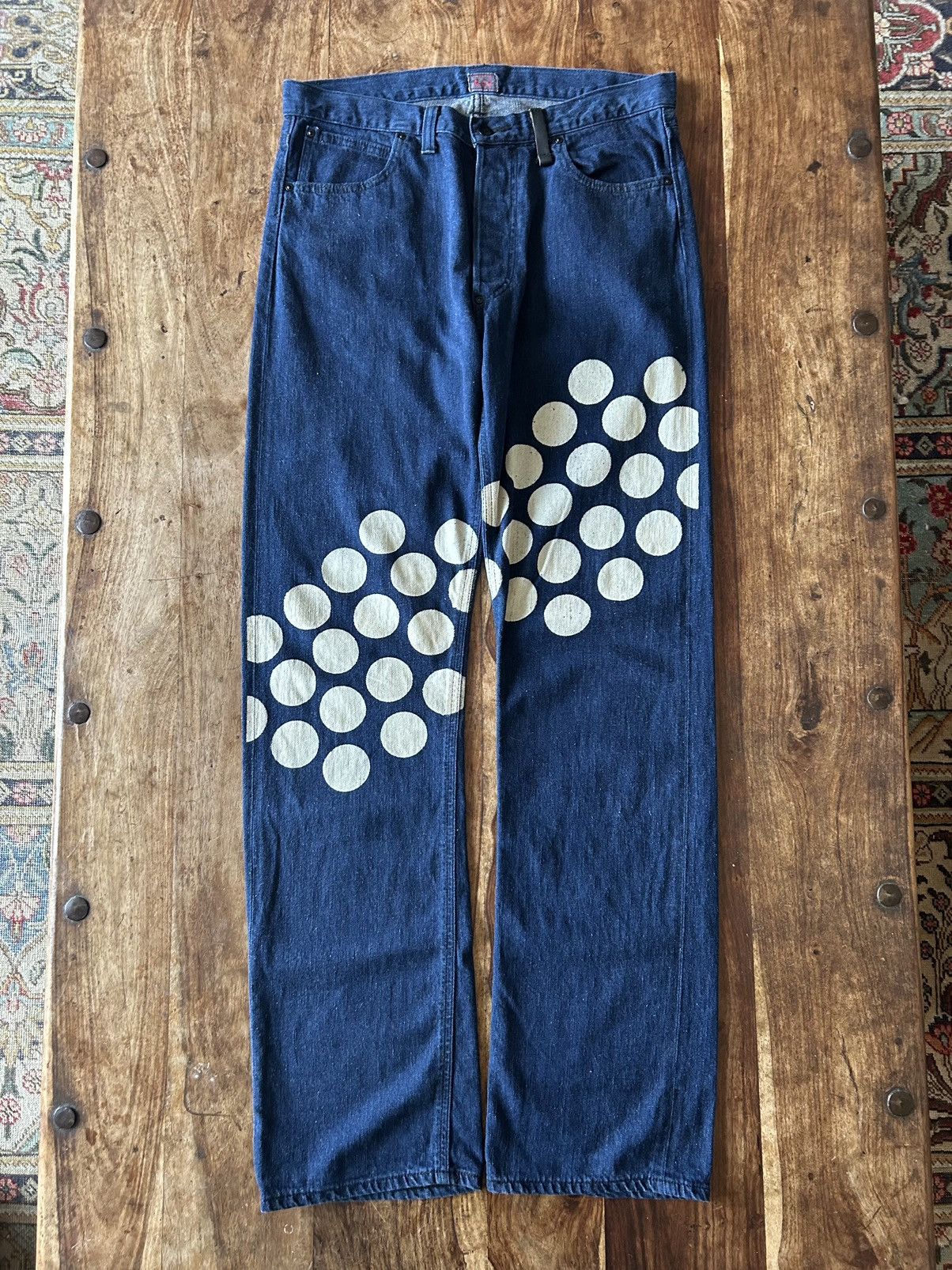 Issey Miyake × Lee SS2004 Issey Miyake Lee Bleach Dot Selvedge Denim Jeans Size US 33 - 1 Thumbnail