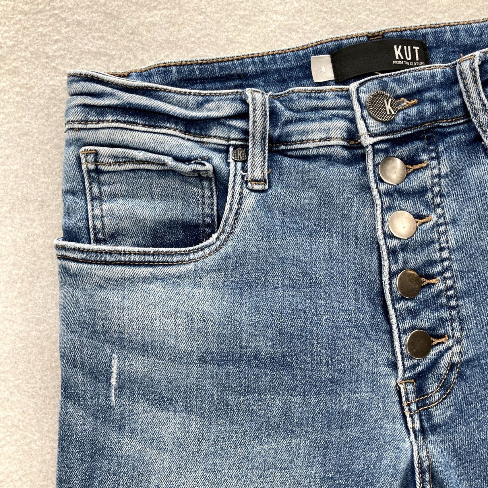 Vintage VINTAGE Kut From The Kloth Jeans Womens 4 Rachael High Rise Fab Ab Mom Distressed Blue Size 27" / US 4 / IT 40 - 4 Thumbnail