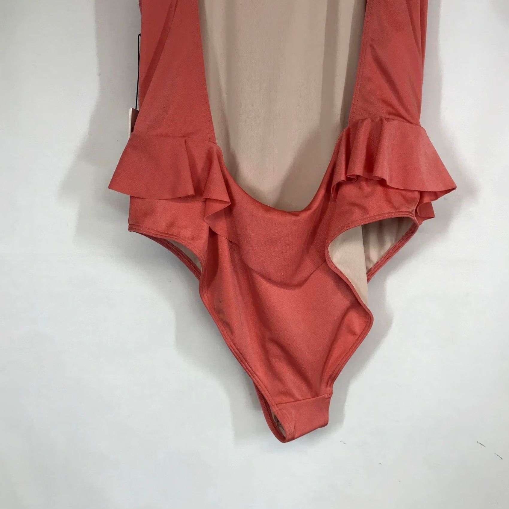 Nordstrom Nordstrom One Piece Swimsuit Coral Ruffle V Neck Low Back M Woman Size ONE SIZE - 6 Thumbnail