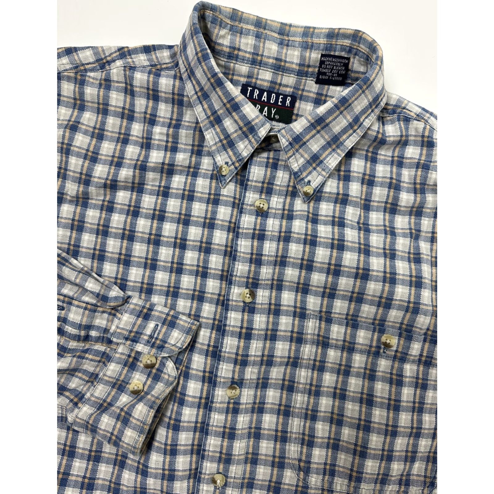 Vintage VINTAGE Trader Bay Oxford Shirt Men Large Gray Blue Plaid Button-Up Heavy Cotton Casual Size US L / EU 52-54 / 3 - 2 Thumbnail