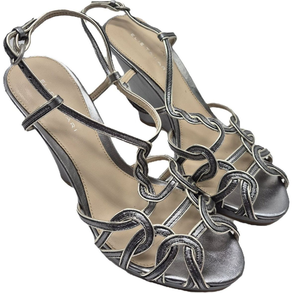 Elie Tahari Elie Tahari Silver Metallic Strappy Wedge Heeled Sandals Wom Size US 8.5 / IT 38.5 - 1 Thumbnail