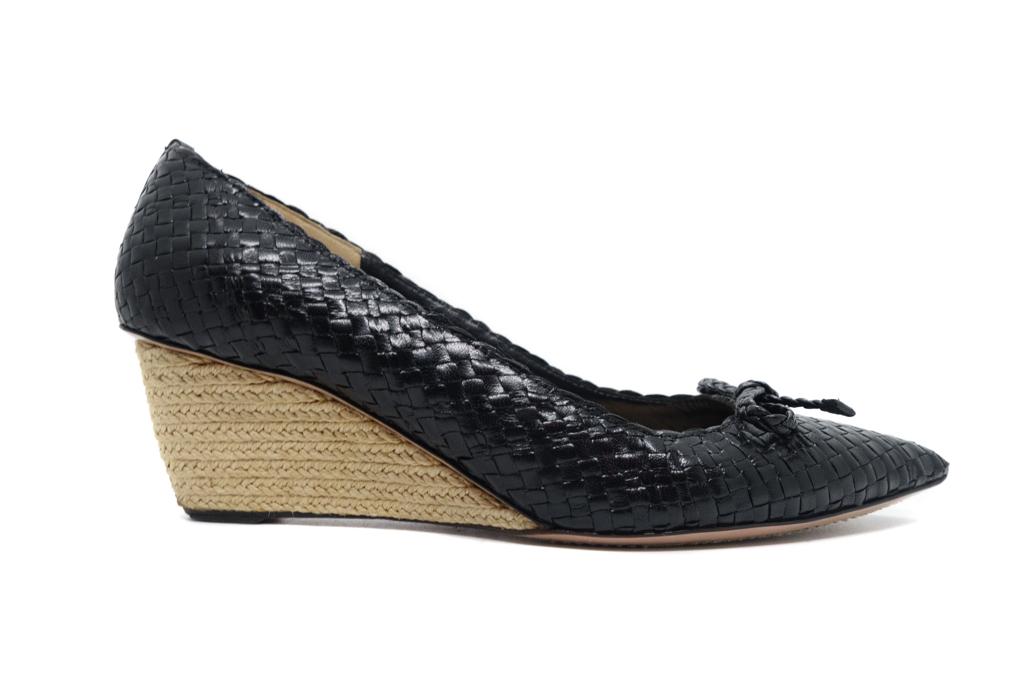 Prada Woven Leather Bow Espadrille Wedge Pumps Vintage Y2K Size US 10.5 / IT 40.5 - 2 Thumbnail