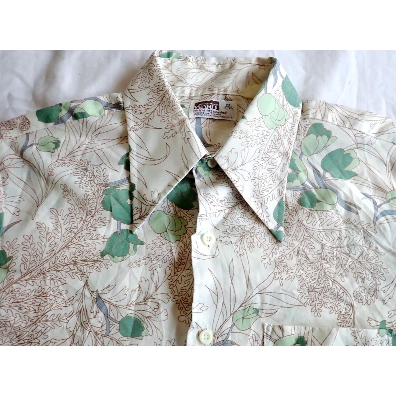Vintage Montgomery Ward Mens M Floral Leaf AOP Shirt 70s Vintage Disco Rockabilly Big Collar Size US M / EU 48-50 / 2 - 3 Thumbnail