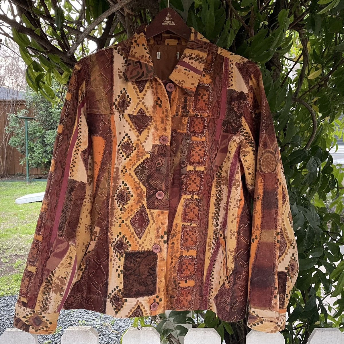 Japanese Brand × Vintage Vintage Hand Embroidered Floral EARTH Cropped Jacket Boxy Size US L / EU 52-54 / 3 - 4 Thumbnail