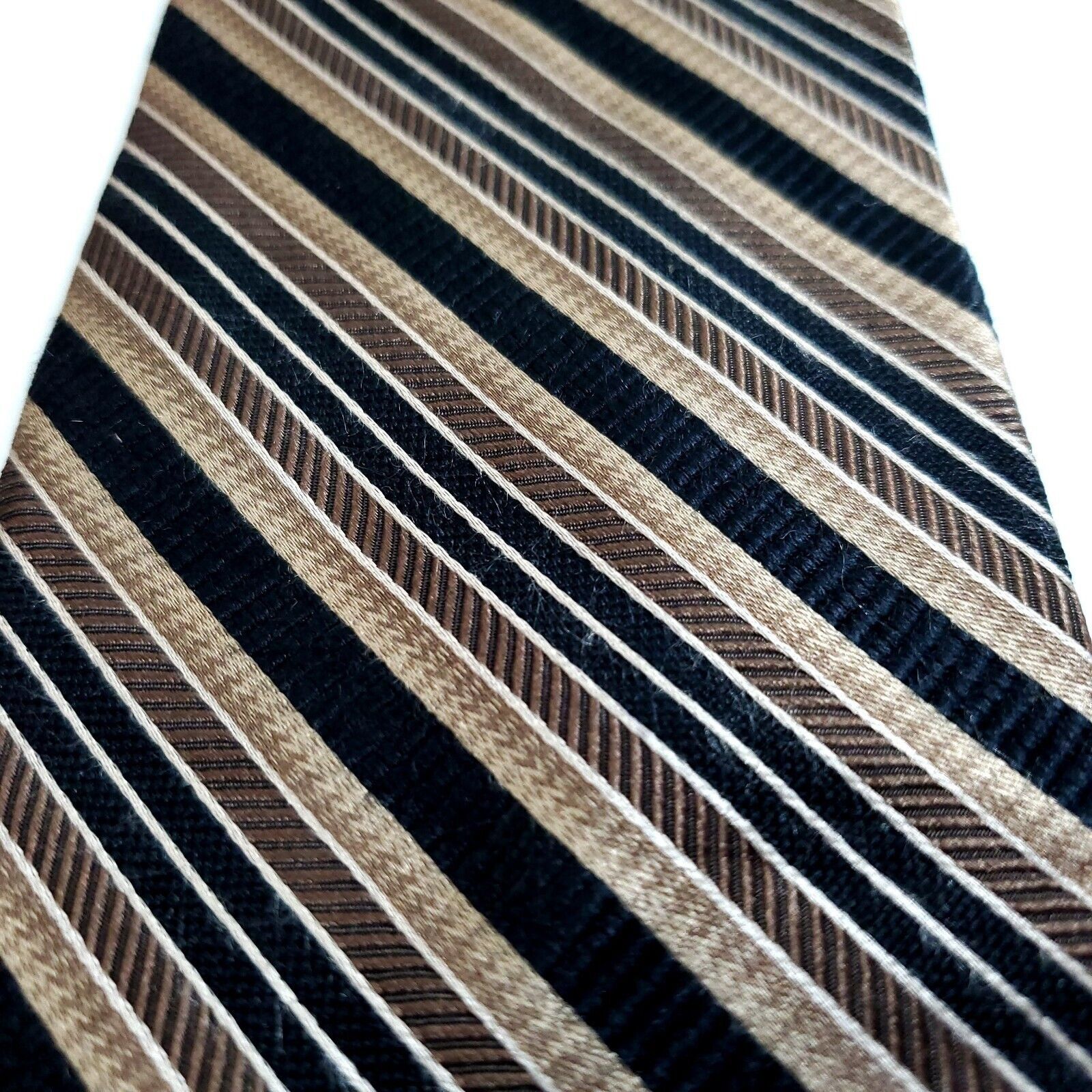 Other Bruno Piattelli Roma Brown Tan Woven Striped Silk Tie Size ONE SIZE - 2 Thumbnail