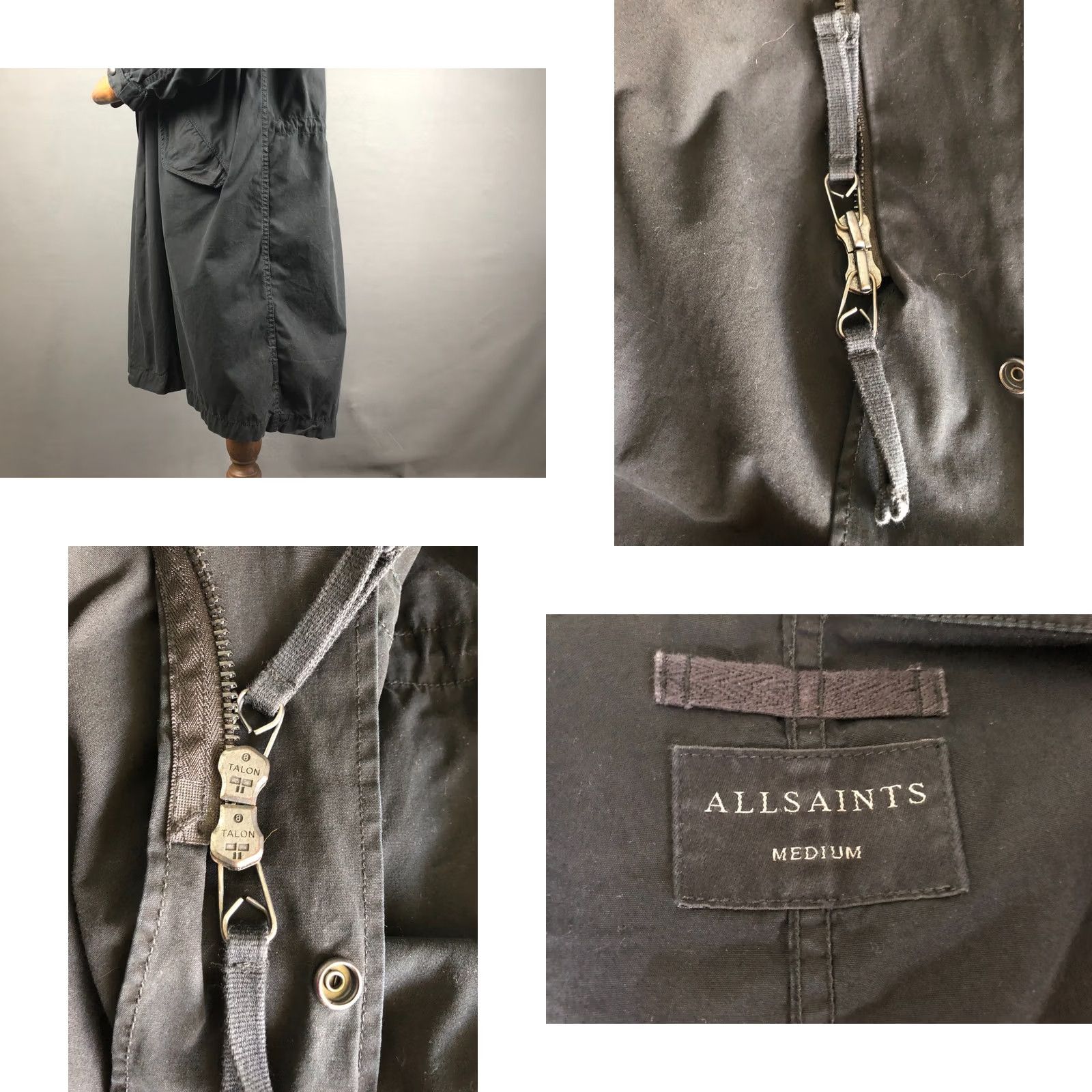 Allsaints AllSaints Coat Trench Black Cotton Men M Casual Long Coat with Side Pockets Adjustable Cuffs Waist Drawstring - Mens Size US M / EU 48-50 / 2 - 8 Thumbnail