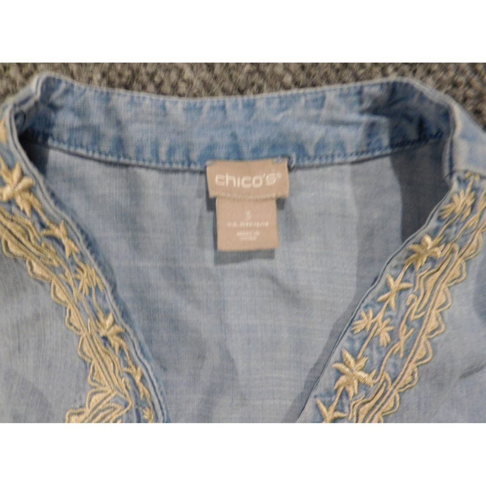 Vintage Chicos Womens Denim Kimono Blouse Open Crew Neck Long Sleeve Blue 3 Regular Cotton Denim Size XS / US 0-2 / IT 36-38 - 7 Thumbnail