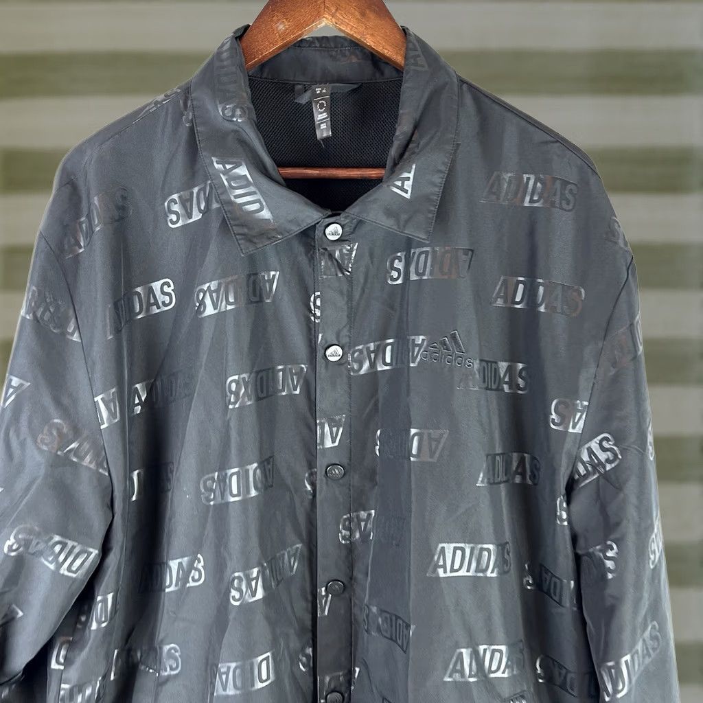 Adidas Adidas Embossed Woven Coaches Jacket Mens Large Black All Over Print IJ6434 Size US L / EU 52-54 / 3 - 1 Thumbnail