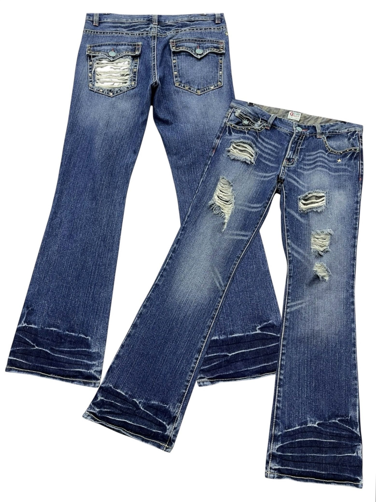Grunt Style 🔥OZZ-FIRST PINBALL Grunge Ripped Studded Punk Flare Denim Size US 34 / EU 50 - 1 Thumbnail