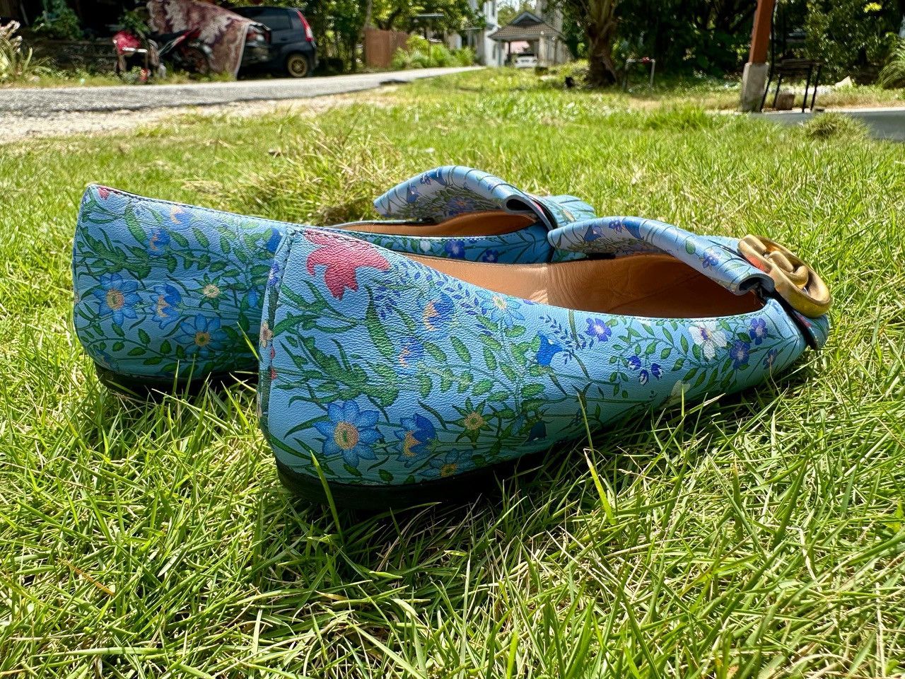 Gucci Authentic Gucci Blue Floral Leather GG Marmont Fringe Ballet Size US 6.5 / IT 36.5 - 4 Thumbnail