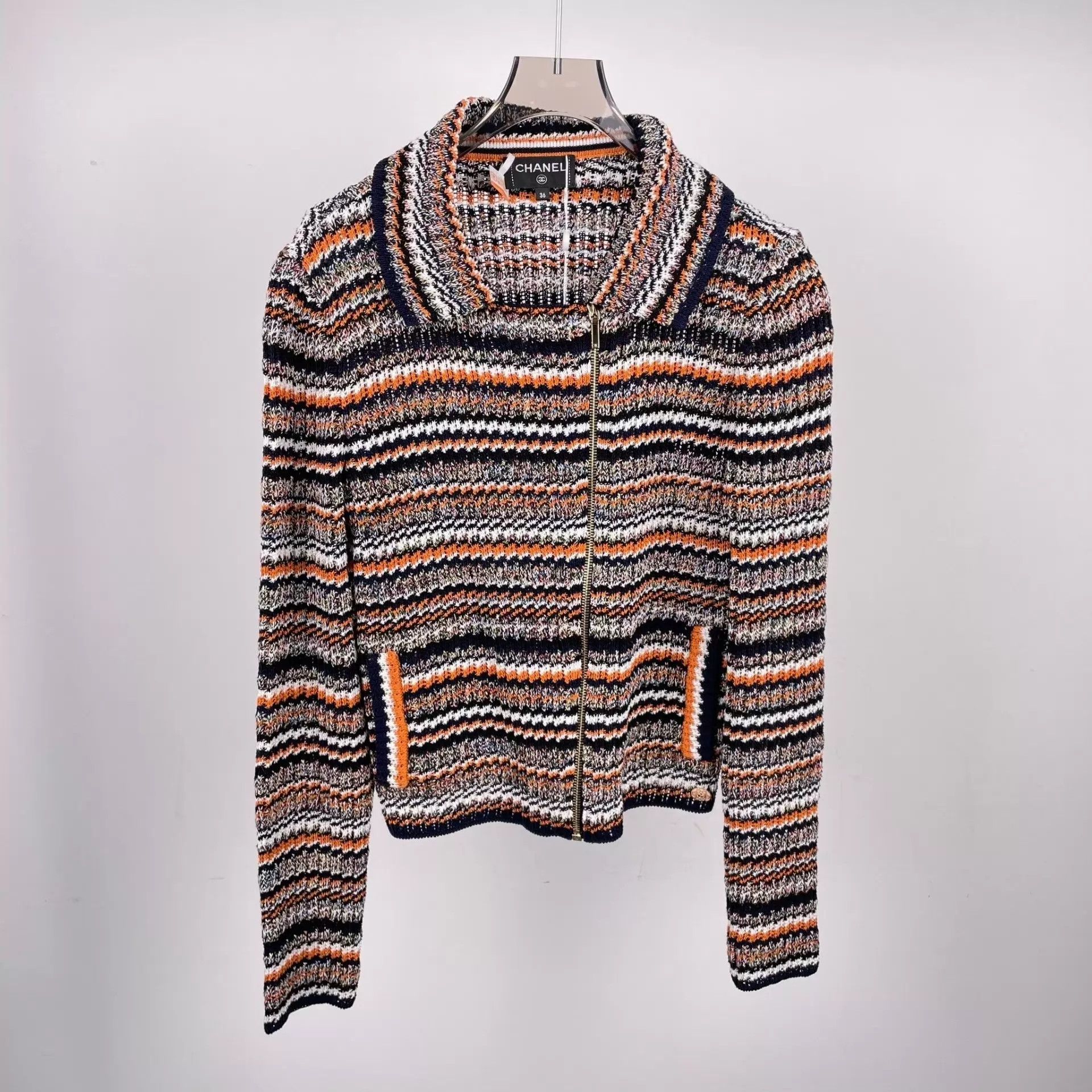 Chanel CHANEL Striped Knit Cardigan 36 Size XS / US 0-2 / IT 36-38 - 1 Thumbnail