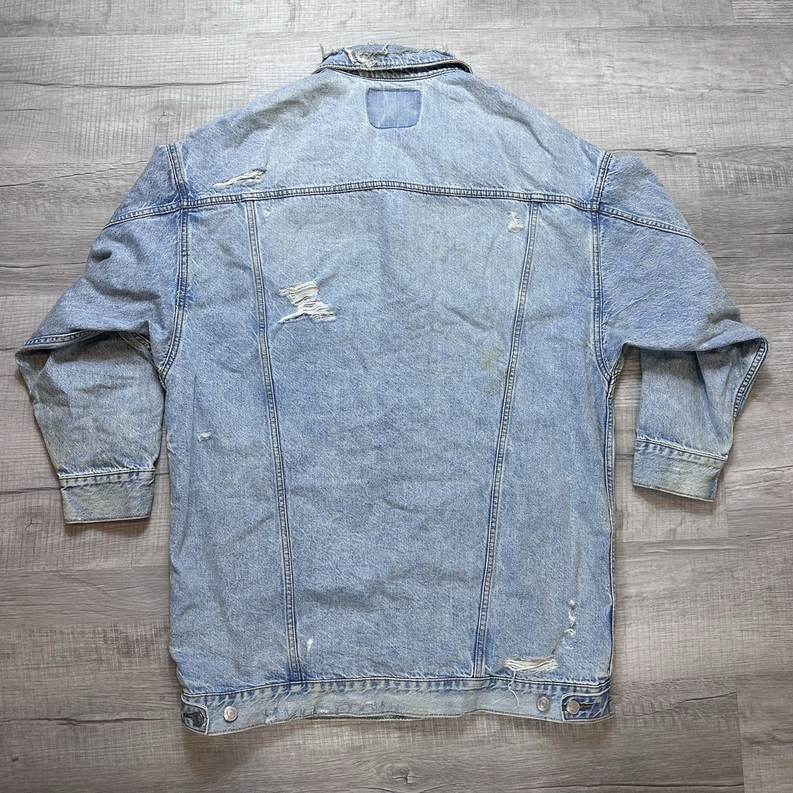 American Eagle Outfitters American Eagle Aerie Distressed Womens Oversized Jean Jacket Size L / US 10 / IT 46 - 7 Thumbnail