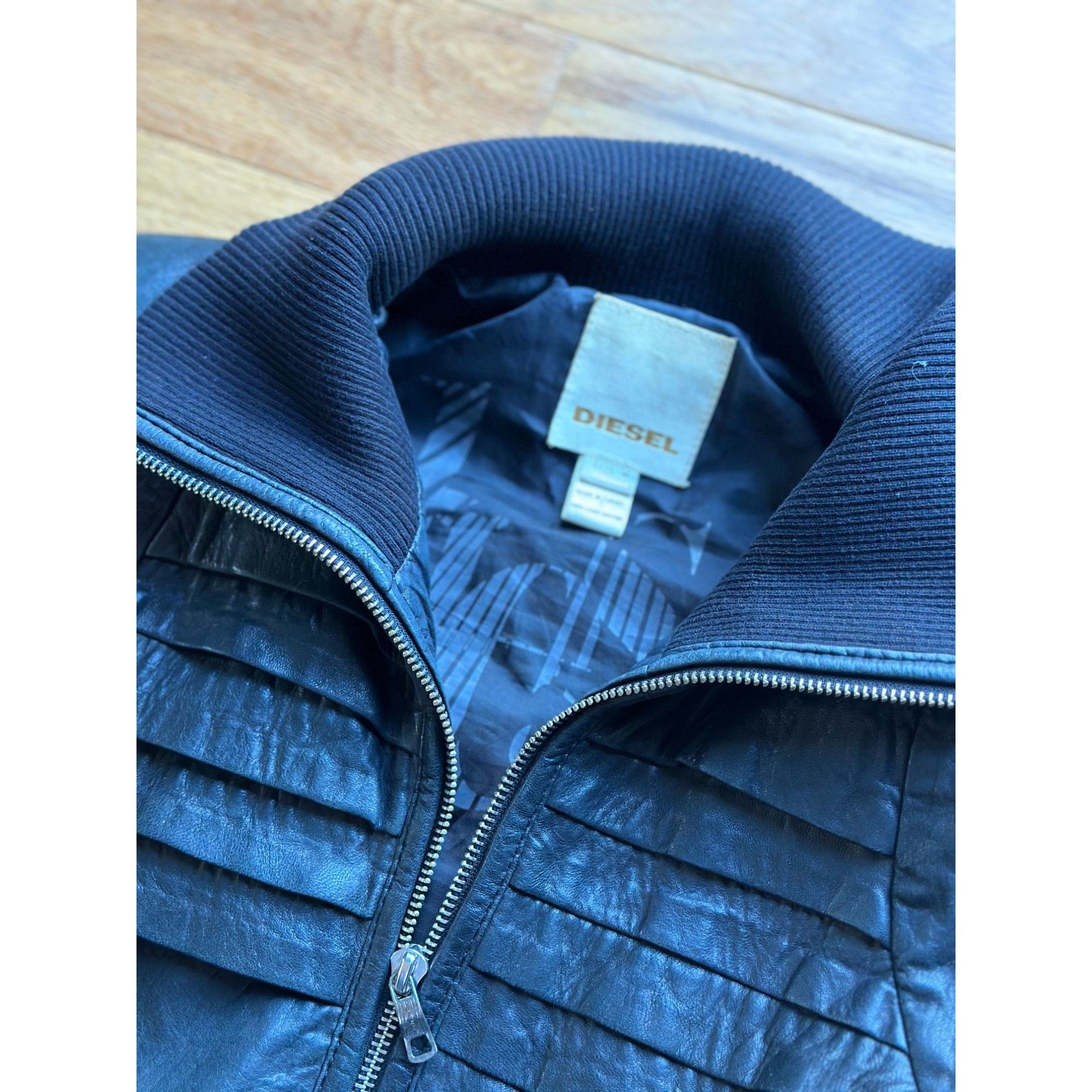 Diesel DIESEL BLACK LAMB LEATHER MOTO ZIP UP JACKET PLEATED DETAIL Size M / US 6-8 / IT 42-44 - 4 Thumbnail