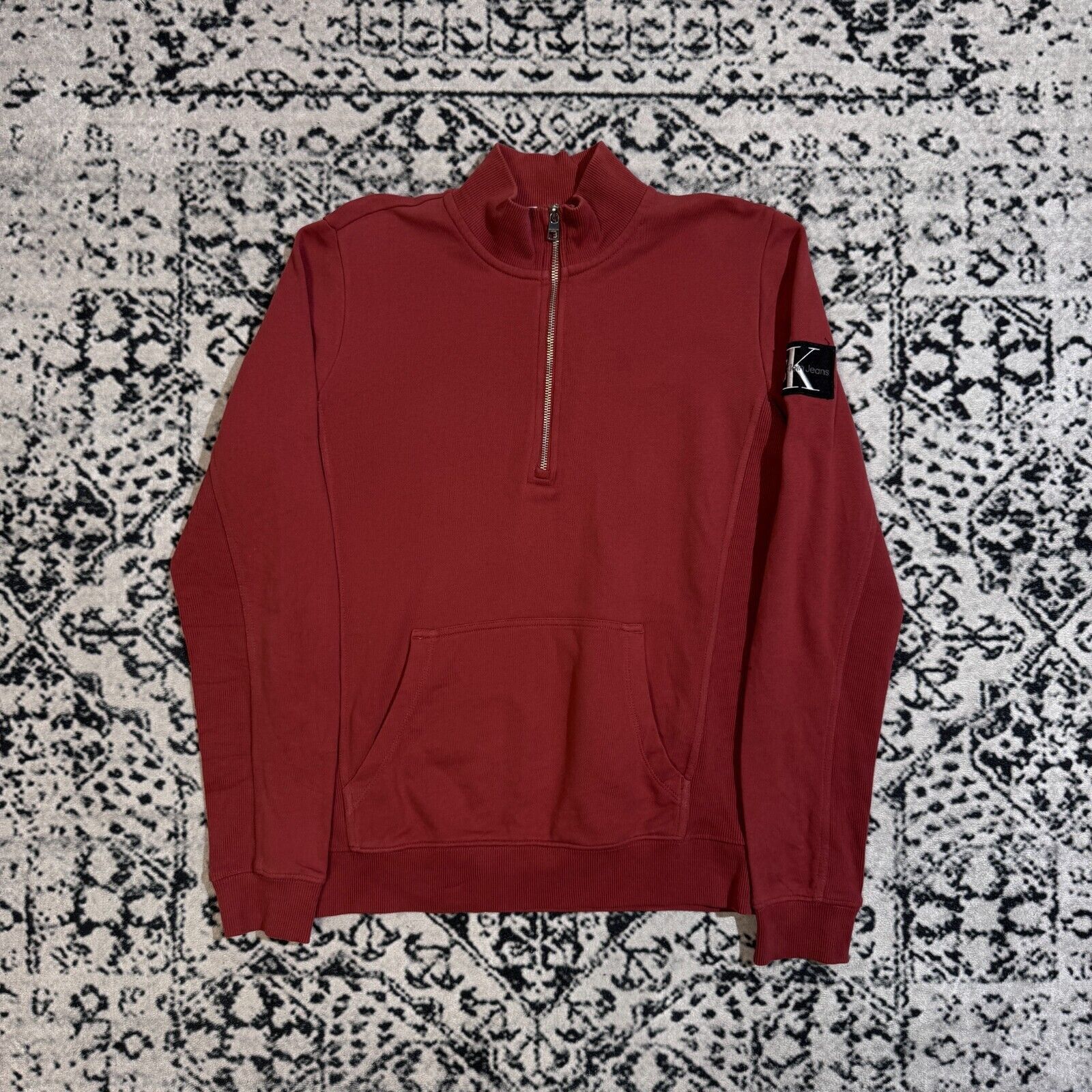 Calvin Klein × Vintage Calvin Klein Unisex Red Cotton Halfzip Sweatshirt Size M Size US M / EU 48-50 / 2 - 1 Thumbnail