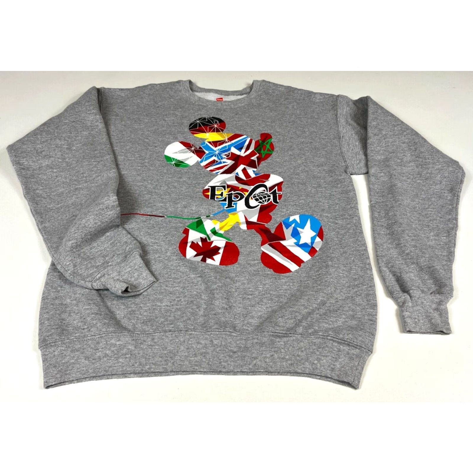Hanes Disney Parks Epcot World Hanes EcoSmart Unisex Adults Sweatshirt Crewneck Sz S Gray Double Sided Graphic Print Size US S / EU 44-46 / 1 - 3 Thumbnail