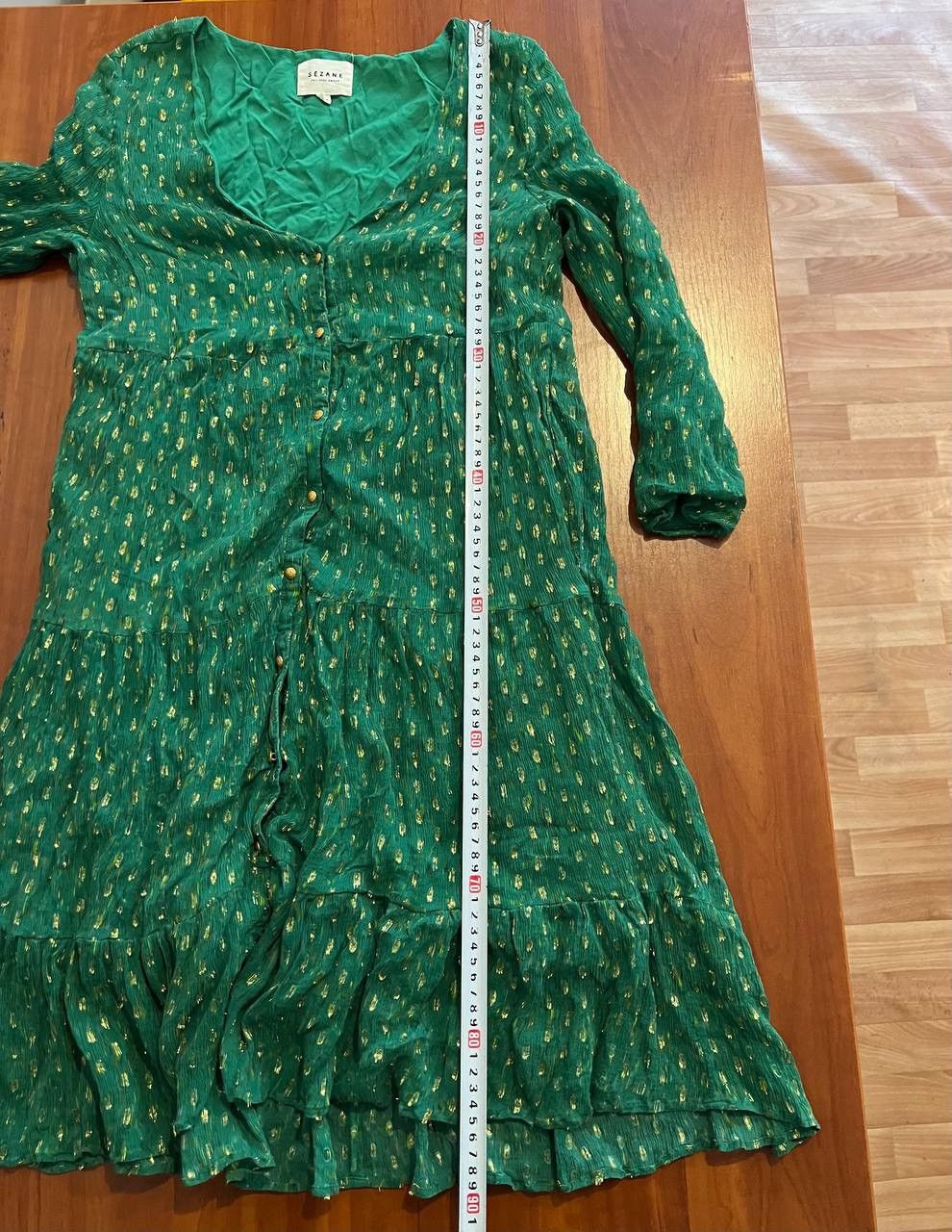 Sezane SEZANE PARIS AVEC AMOUR SILK GREEN GOLD EDITION DRESS SZ 40 Size S / US 4 / IT 40 - 16 Thumbnail
