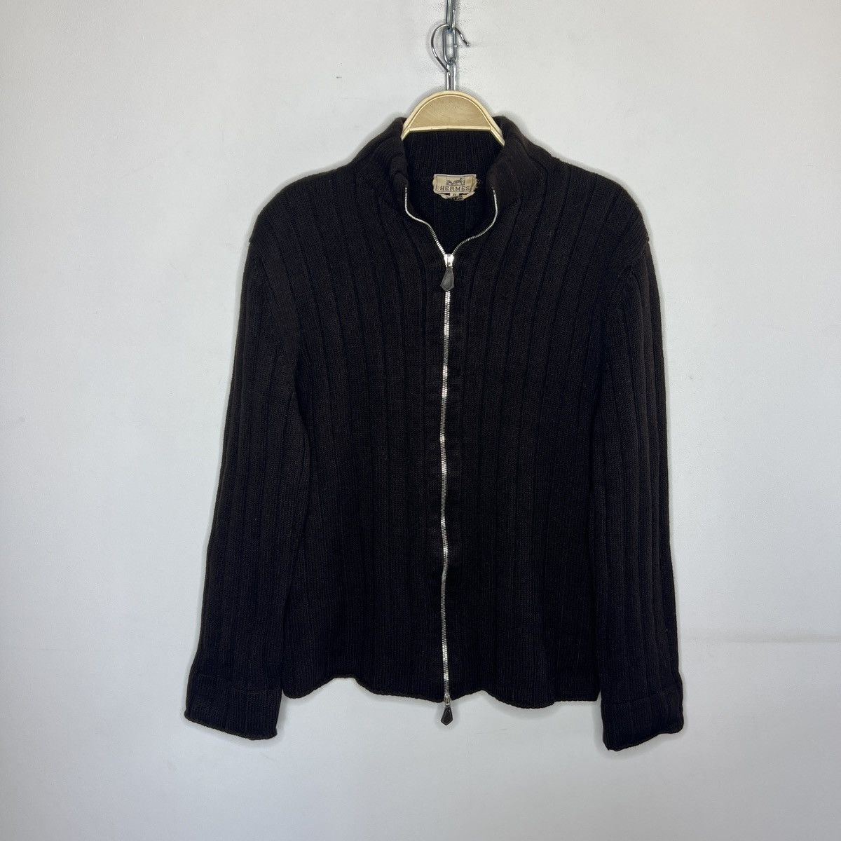 Hermes HERMES Brown Wool Ribbed Full Zip Sweater Italy Riri Size US L / EU 52-54 / 3 - 1 Thumbnail