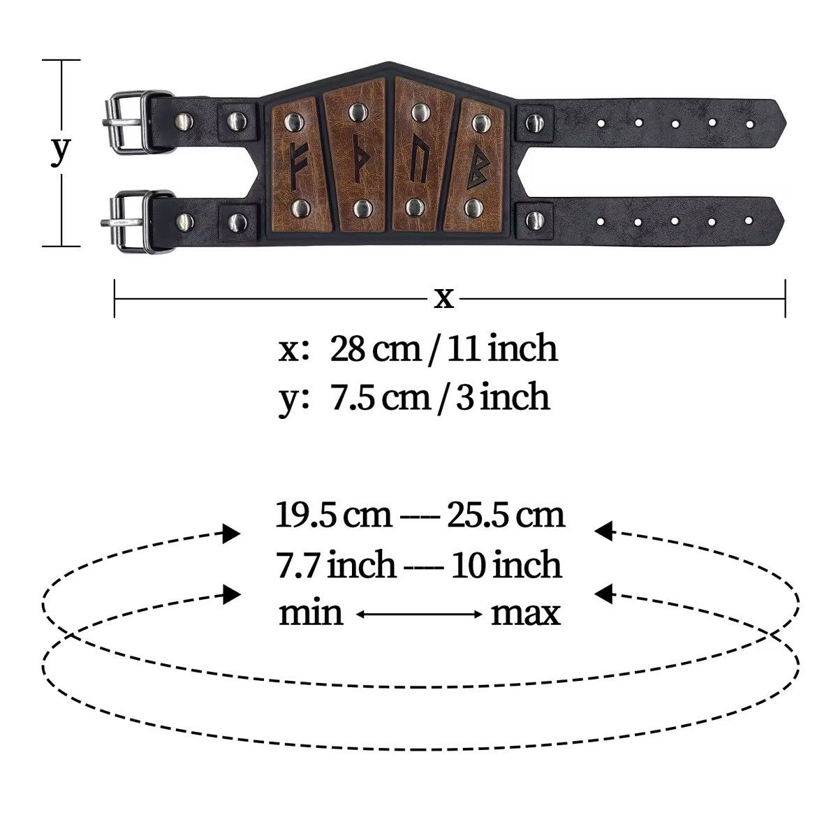 Vintage Middle Ages Rune Men's Leather Bracelet Nordic Viking Size ONE SIZE - 5 Thumbnail