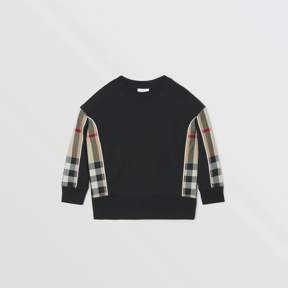 Burberry BURBERRY Sweatshirt Check Panel Cotton Nova Crewneck Black Size S / US 4 / IT 40 - 14 Thumbnail