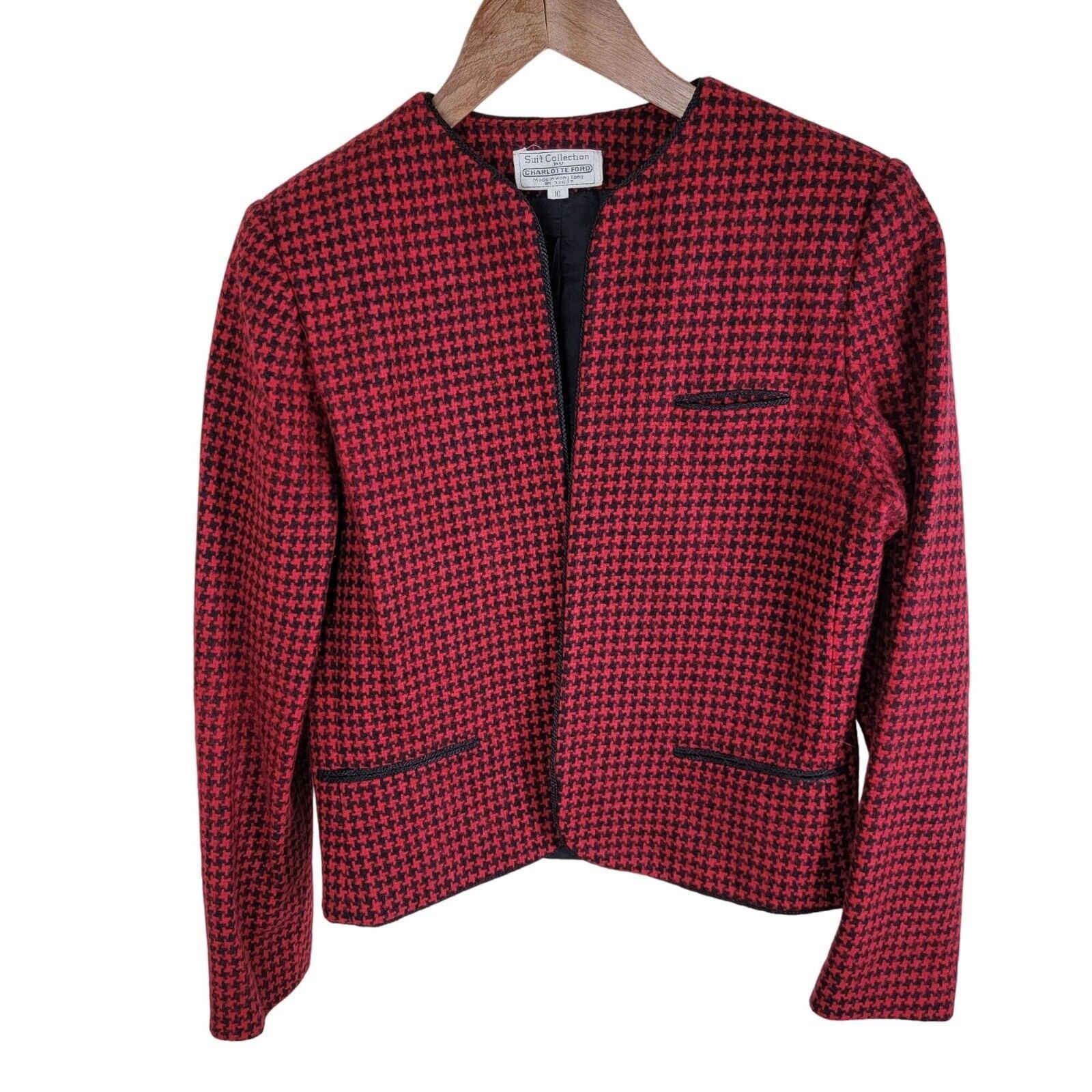 Vintage Charlotte Ford Vintage Womens Houndstooth Wool Open Blazer Size L / US 10 / IT 46 - 12 Thumbnail