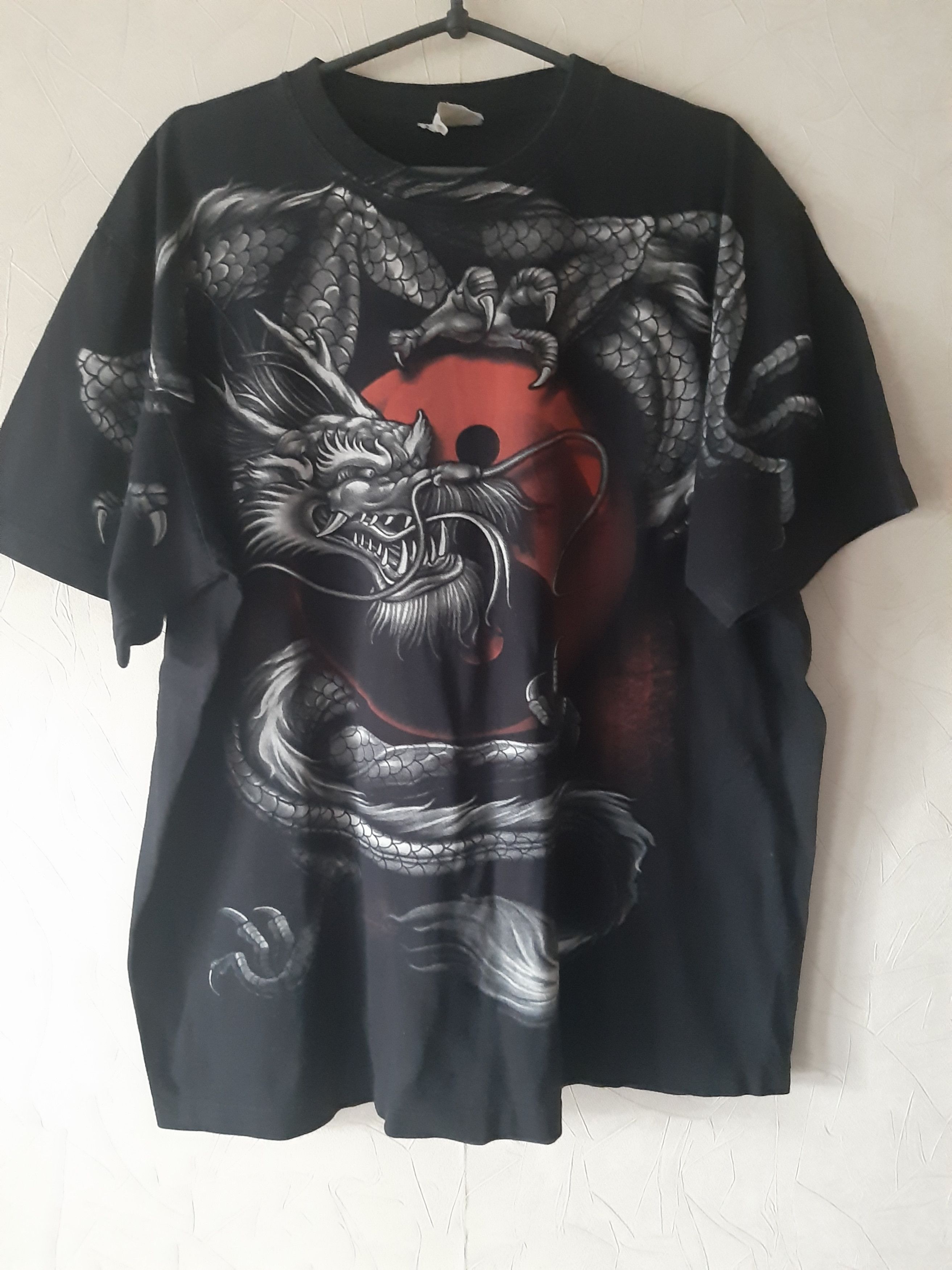 Vintage 90s Yin Yang Chinese Dragon All Over Print Black Size US XL / EU 56 / 4 - 2 Thumbnail