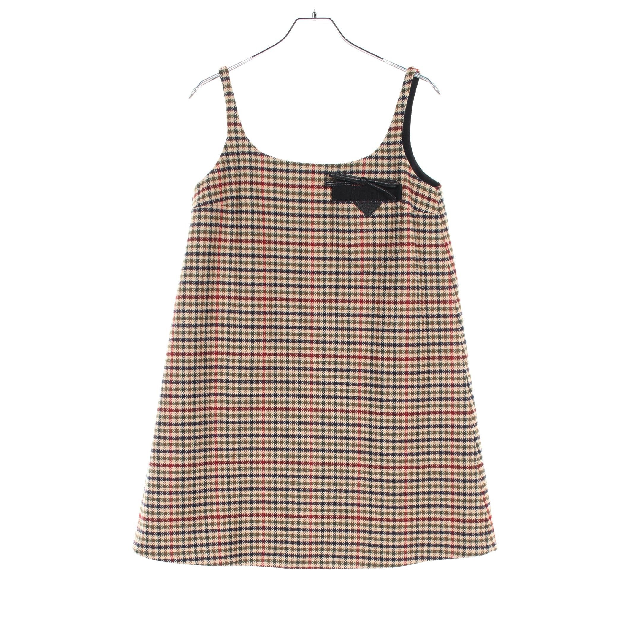 Prada Prada With Leather Details One Piece No Sleeve Check Wool Cashmere Beige Multicolor Size ONE SIZE - 1 Thumbnail