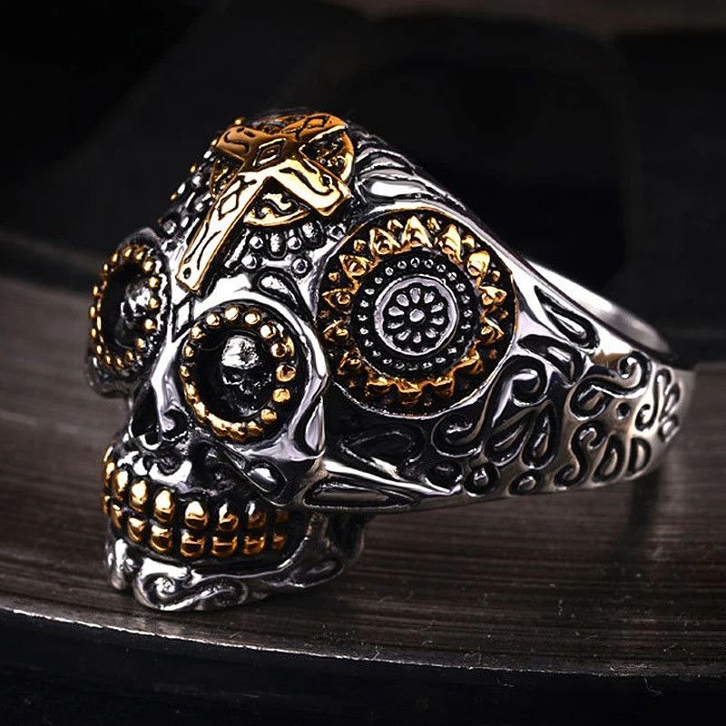 Vintage Carving Kapala Skull Ring Size ONE SIZE - 3 Thumbnail