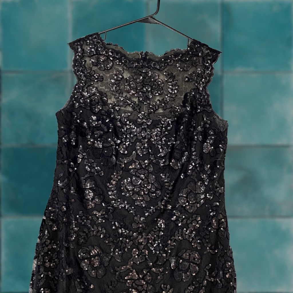 Tadashi Shoji Tadashi Shoji Dress Womens 16 Black Sequin Lace Sheath Illusion Party ALT1419M Size XXL / US 16-18 / IT 52-54 - 1 Thumbnail