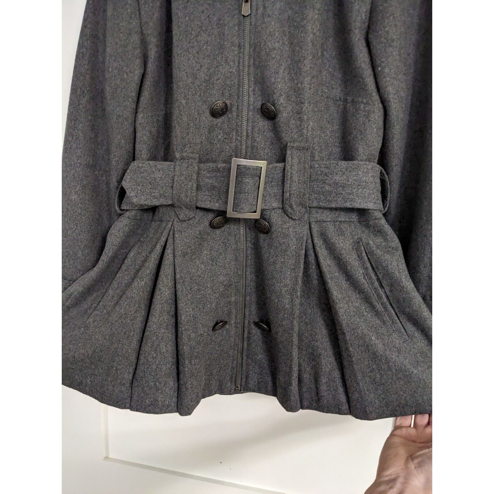 Other Soho Babe Peplum Coat/Jacket Grey Wool Blend Hood Juniors Size M / US 6-8 / IT 42-44 - 3 Thumbnail