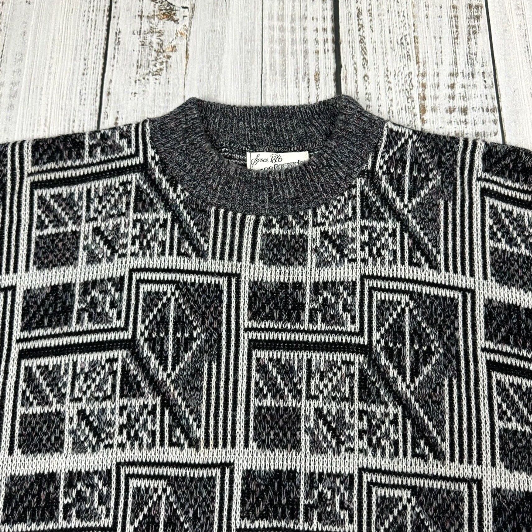 Sears VINTAGE Sears Roebuck Abstract Geometric Pullover Sweater Men's Large Gray 90s Size US L / EU 52-54 / 3 - 2 Thumbnail