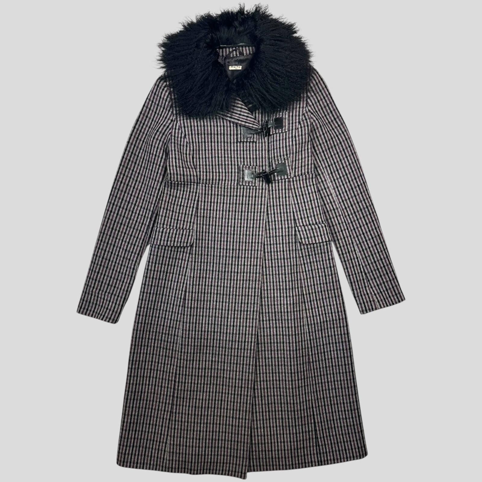 Miu Miu Miu Miu 00’s Virgin Wool Removable Sheep Fur Plaid Coat IT42 Size S / US 4 / IT 40 - 1 Thumbnail