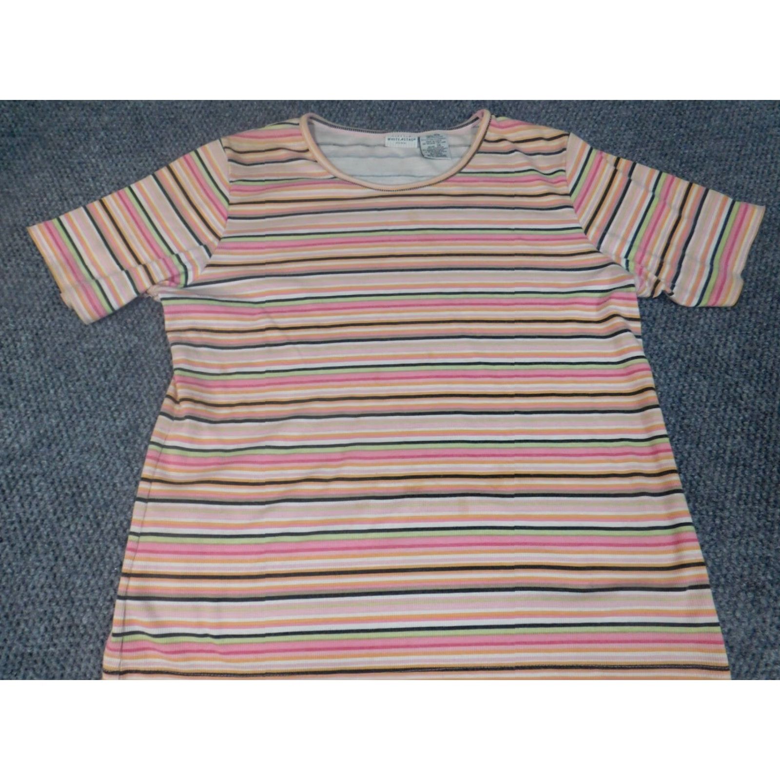 Vintage White Stag Blouse Shirt 16W Plus Striped Crew Neck Short Sleeve Pullover Casual Womens Orange Cotton Polyester Rayon Stretch Basic Classic Vintage: No Size XXL / US 16-18 / IT 52-54 - 3 Thumbnail
